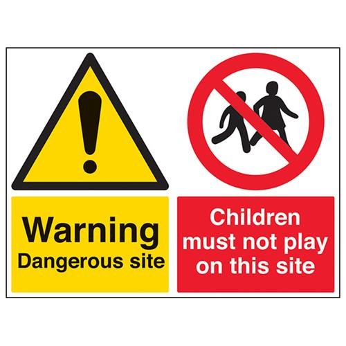 vsafety Schilder 67055br-r "Gefährliche Seite/Kinder müssen nicht spielen auf dieser Seite" Achtung Building Sign, 1 mm starrer Kunststoff, Landschaft, 600 mm x 450 mm, schwarz/rot/gelb von VSafety