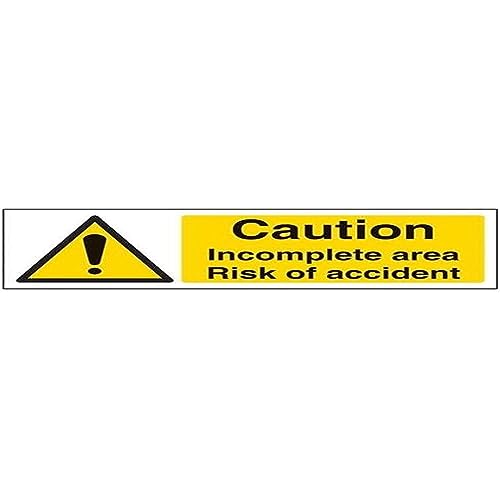 vsafety Schilder 67083 ax-s "Caution unvollständig Bereich Risiko von Unfall" Achtung Building Schild, selbstklebend, Landschaft, 300 mm x 100 mm, schwarz/gelb von VSafety