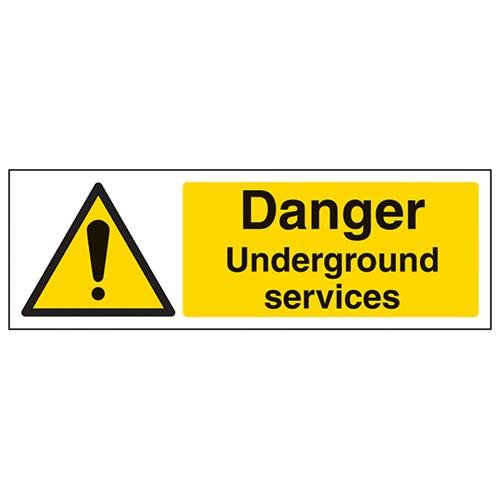 vsafety Schilder 67088 ax-s "Gefahr Underground Dienstleistungen" Warnung Building Schild, selbstklebend, Landschaft, 300 mm x 100 mm, schwarz/gelb von VSafety