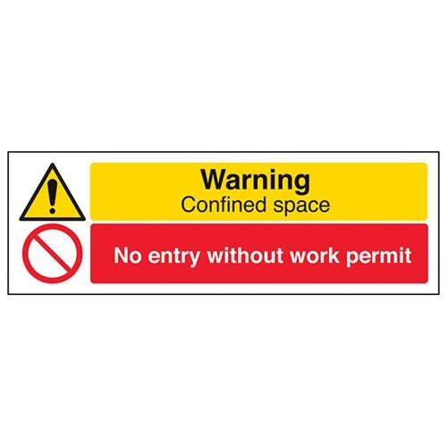 VSafety Warning, Confined Space/Entry To Work Permit Only Schild – Querformat, 300 mm x 100 mm – Selbstklebendes Vinyl von V Safety