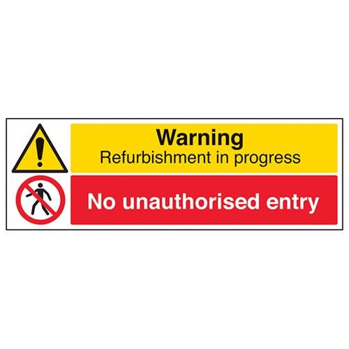 vsafety Schilder 67123bp-s "Renovieren in Progress/keine unbefugtem Eintrag" Warnung Building Schild, selbstklebend, Landschaft, 600 mm x 200 mm x 200 mm, schwarz/rot/gelb von VSafety