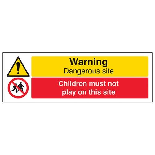 VSafety Warning, Dangerous Site/Children Must Not Play On This Site Schild – Querformat – 300 mm x 100 mm – 1 mm starrer Kunststoff von V Safety