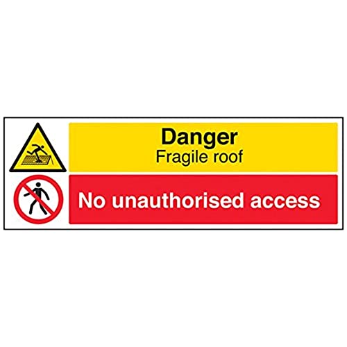 VSafety Danger, Fragile Roof/No Unauthorized Access Schild, Querformat, 600 x 200 mm, 1 mm starrer Kunststoff von V Safety