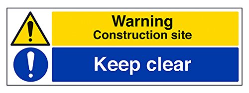 vsafety Schilder 67130bp-s "Achtung Baustelle/KEEP CLEAR" Achtung Building Schild, selbstklebend, Landschaft, 600 mm x 200 mm x 200 mm, schwarz/blau/gelb von VSafety