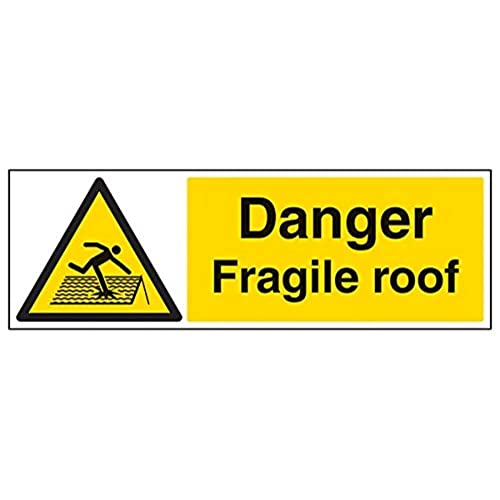 vsafety Schilder 67150bp-r "Danger Fragile Dach" Achtung Building Sign, 1 mm starrer Kunststoff, Landschaft, 600 mm x 200 mm x 200 mm, schwarz/gelb von VSafety