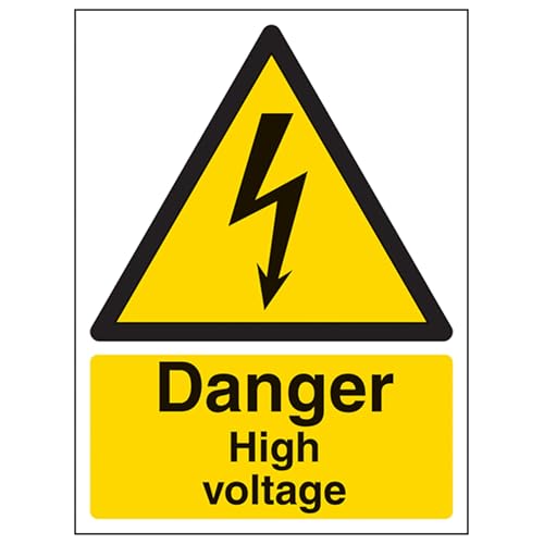 vsafety Schilder 68003 an-s "Danger High Voltage" Achtung Elektrische Schild, selbstklebend, Hochformat, 150 mm x 200 mm x 200 mm, schwarz/gelb von VSafety