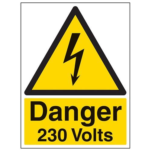 vsafety Schilder 68005bc-s "Gefahr 230 Volt" Achtung Elektrische Schild, selbstklebend, Porträt, 300 mm x 400 mm, schwarz/gelb von VSafety
