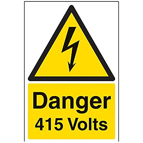 vsafety Schilder 68008 au-s "Danger 415 Volt" Achtung Elektrische Schild, selbstklebend, Portrait, 200 mm x 300 mm, schwarz/gelb von VSafety