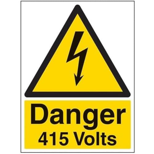 vsafety Schilder 68008bc-s "Danger 415 Volt" Achtung Elektrische Schild, selbstklebend, Porträt, 300 mm x 400 mm, schwarz/gelb von VSafety
