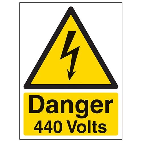 vsafety Schilder 68009 an-r "Gefahr 440 Volt" Achtung Elektrische Zeichen, 1 mm starrer Kunststoff, Hochformat, 150 mm x 200 mm x 200 mm, schwarz/gelb von VSafety