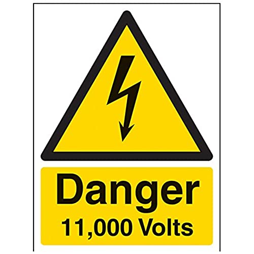 VSafety Danger Warnschild, 11.000 Volt, Hochformat, 150 x 200 mm, 1 mm starrer Kunststoff von V Safety