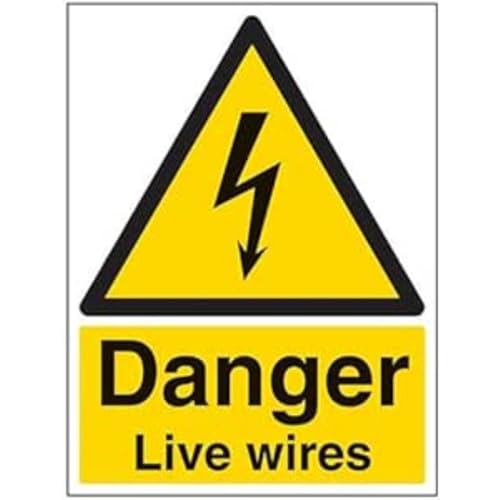 vsafety Schilder 68011bc-r "Danger Live Wires" Achtung Elektrische Zeichen, 1 mm starrer Kunststoff, Portrait, 300 mm x 400 mm, schwarz/gelb von VSafety