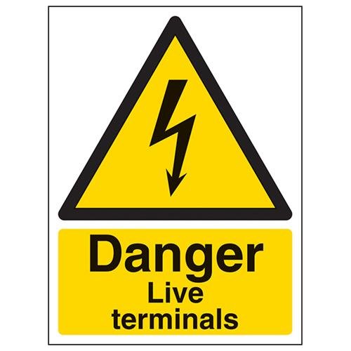 vsafety Schilder 68012 an-s "Danger Live Terminals" Achtung Elektrische Schild, selbstklebend, Hochformat, 150 mm x 200 mm x 200 mm, schwarz/gelb von VSafety
