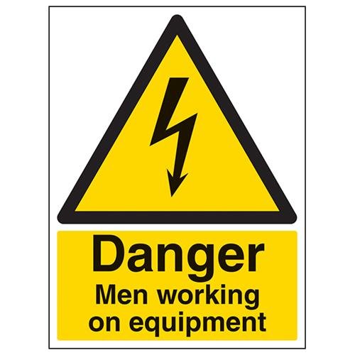 VSafety Danger, Men Working On Equipment Warnschild – Hochformat – 300 mm x 400 mm – 1 mm starrer Kunststoff von V Safety
