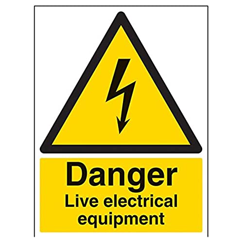 vsafety Schilder 68021bc-s "Danger Live Electrical Equipment" Achtung Elektrische Schild, selbstklebend, Porträt, 300 mm x 400 mm, schwarz/gelb von VSafety