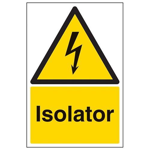 vsafety Schilder 68022 – au-s "Isolator" Achtung Elektrische Schild, selbstklebend, Portrait, 200 mm x 300 mm, schwarz/gelb von VSafety