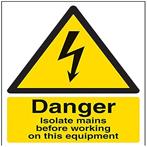 VSafety Danger, Isolate Mains Before Working On This Equipment Warnschild – Hochformat – 150 mm x 200 mm – selbstklebendes Vinyl von V Safety