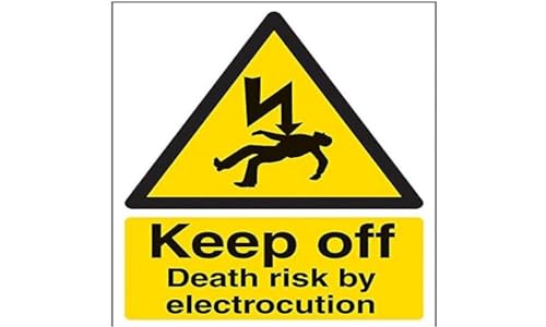 vsafety Schilder 68029 an-s "Keep Off, Tod Risiko durch Stromschläge" Achtung Elektrische Schild, selbstklebend, Hochformat, 150 mm x 200 mm x 200 mm, schwarz/gelb von VSafety