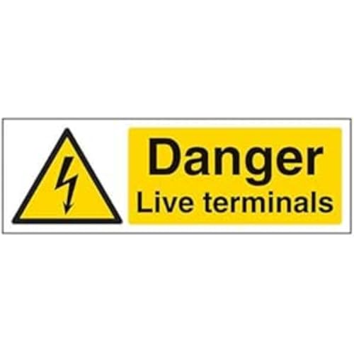 vsafety Schilder 68039 ax-s "Danger Live Terminals" Achtung Elektrische Schild, selbstklebend, Landschaft, 300 mm x 100 mm, schwarz/gelb von VSafety