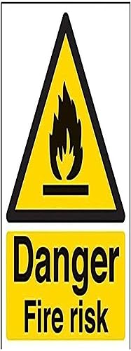 vsafety Schilder 69001 an-s "Danger Fire Risiko" Achtung Fire und schwer entflammbar Schild, selbstklebend, Hochformat, 150 mm x 200 mm x 200 mm, schwarz/gelb von VSafety