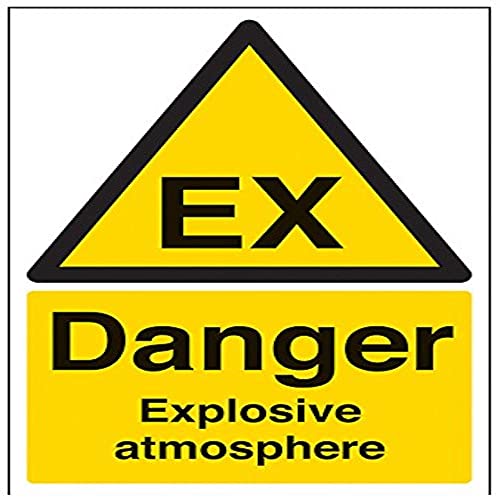 vsafety Schilder 69016 au-s "Danger Explosive Atmosphäre" Achtung Fire und schwer entflammbar Schild, selbstklebend, Portrait, 200 mm x 300 mm, schwarz/gelb von VSafety