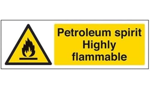 VSafety Petroleum Spirit Highly Flammable Warnschild, Querformat, 300 x 100 mm, 1 mm starrer Kunststoff von VSafety