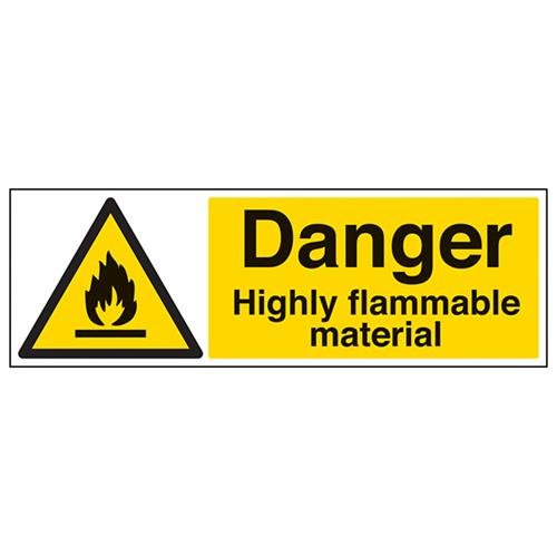 vsafety Schilder 69030bp-s "Gefahr schwer entflammbar Material" Achtung Fire und schwer entflammbar Schild, selbstklebend, Landschaft, 600 mm x 200 mm x 200 mm, schwarz/gelb von VSafety