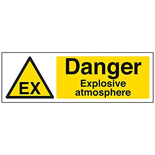 vsafety Schilder 69032 ax-s "Danger Explosive Atmosphäre" Achtung Fire und schwer entflammbar Schild, selbstklebend, Landschaft, 300 mm x 100 mm, schwarz/gelb von VSafety