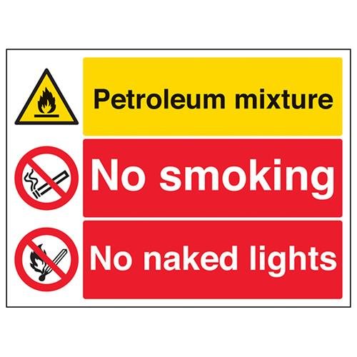 VSafety Warnschild "Petroleum Mixture/No Smoking/No Naked Lights", Querformat, 400 mm x 300 mm, 1 mm starrer Kunststoff von V Safety