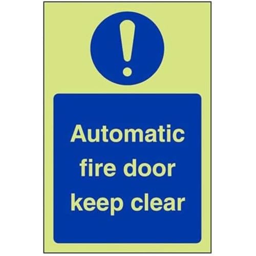 vsafety Schrankverbinder ag-g, Verbindungsbeschläge Gebotszeichen ", automatische Fire Door Keep Clear", Kunststoff, Hochformat, 100 mm x 150 mm, blau von VSafety