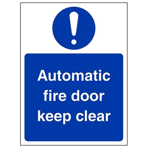 vsafety Schrankverbinder an-s, Verbindungsbeschläge Gebotszeichen ", automatische Fire Door Keep Clear", selbstklebend, Hochformat, 150 mm x 200 mm, blau von VSafety