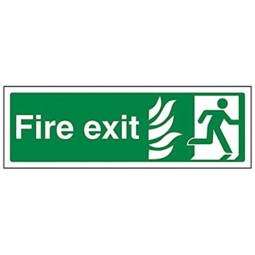vsafety TSV 1860 ax-s Fire Exit Schild, NHS Final Fire Exit Man rechts, selbstklebend, Landschaft, 300 mm x 100 mm, grün von VSafety