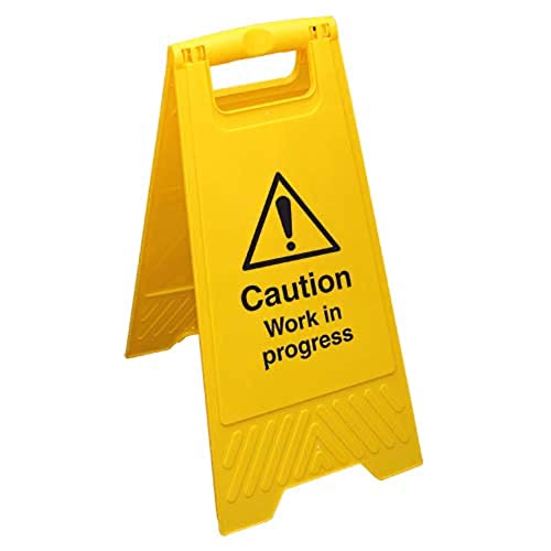 Aufstellschild mit Aufschrift „Achtung Laufende Arbeiten“ (Caution Work In Progress), doppelseitig, gelb von VSafety