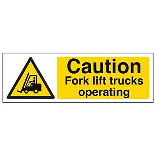 VSafety Warnschild mit Aufschrift „Caution Fork Lift Trucks“ (englische Version), Querformat, 300 mm x 100 mm, 2 mm Hartkunststoff von VSafety