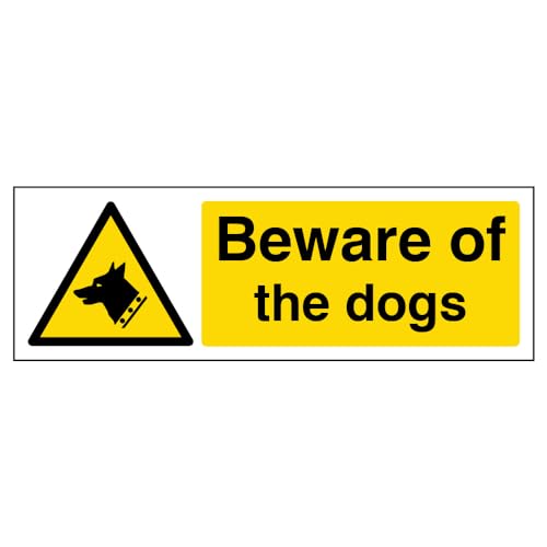 VSafety englisches Warnschild „Beware Of The Dogs", Querformat, 300 x 100 mm, 2 mm starrer Kunststoff von VSafety
