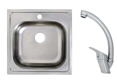Edelstahlspüle Einbauspüle Set Eckspüle 50 x 50 cm inklusive Mega Armatur Becken Spülbecken Spüle Küchenspüle Rechteckig aus Edelstahl von VT Vontech