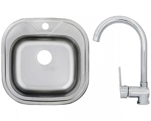 VT Vontech Edelstahleinbauspüle Edelstahlspüle Spüle 48 x 48 cm 1 Becken Küchenspüle Einbauspüle Waschbecken inklusive Ruby Armatur von VT Vontech