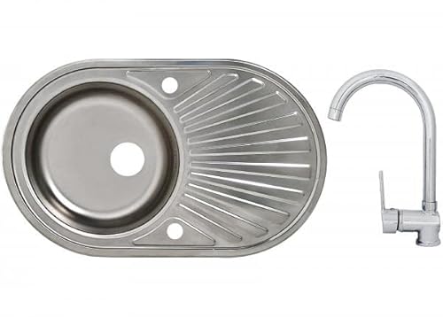 VT Vontech Edelstahleinbauspüle Edelstahlspüle Spüle 78 x 48 cm Oval 1 Becken Küchenspüle Einbauspüle Waschbecken inklusive Ruby Armatur von VT Vontech