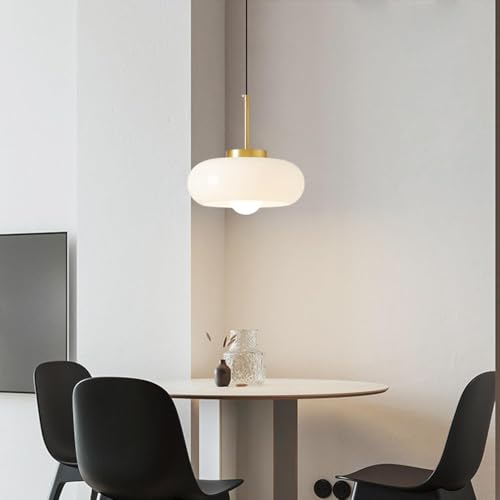 VTAMng 1-flammige Vintage Pendelleuchte für die Küche höhenverstellbar mit weißem Glas Kronleuchter E27 Hängelampe geeignet für Wohnzimmer Garderobe Esszimmer Flur Nachttisch Pendellampe(White,1PC) von VTAMng