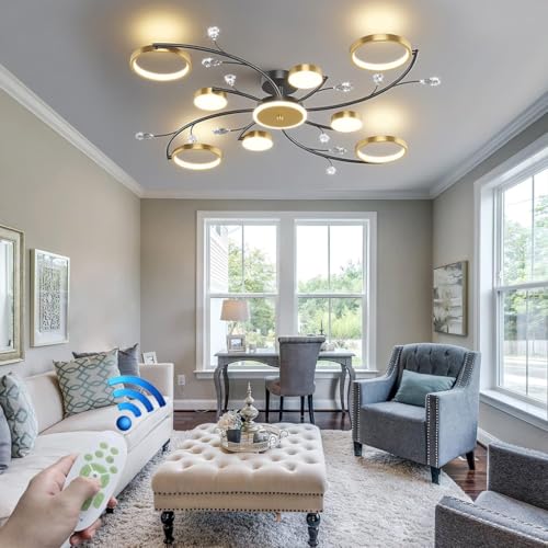 VTAMng Deckenlampe Retro LED Blumenförmige Deckenleuchte Kristall Dekorative Lampe Dimmbare Deckenbeleuchtung Mittelalter Metall Schwarz Wohnzimmer Kronleuchter Geeignet für Esszimmer Schlafzimmer Küc von VTAMng