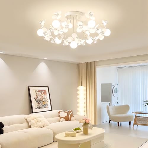 VTAMng Deckenlampe Retro Schlafzimmer E27 Kristallkugel Deckenleuchte Feuerwerk Löwenzahn Metall Sputnik Kronleuchter Mittelalterlich Weiße Blütenblätter Kreative Wohnzimmer Esszimmer Küche Flurbeleuc von VTAMng