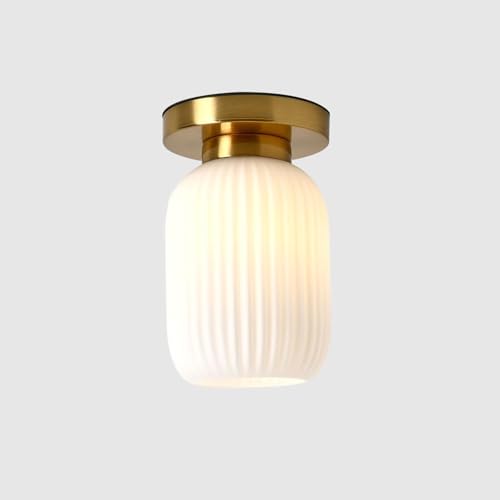 VTAMng Deckenleuchte aus Glas für den Eingang weiß 1-flammig Deckenlampe aus der Mitte des Jahrhunderts zylindrisch, gestreifter Glasschirm moderner Stil Deckenlicht den Innenbereich Flur Wohnzimmer K von VTAMng