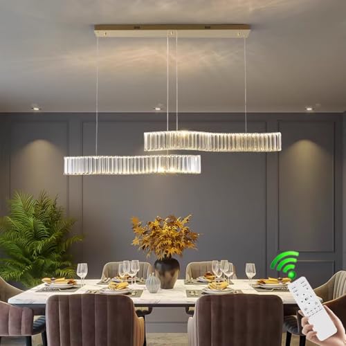 VTAMng Kristall Kronleuchter dimmbar dekorative Pendelleuchte über dem Esstisch 2 Lichter Moderne LED höhenverstellbare Hängelampe geeignet für Bar Hotel Kücheninsel Billardtisch Deckenleuchte(100cm) von VTAMng