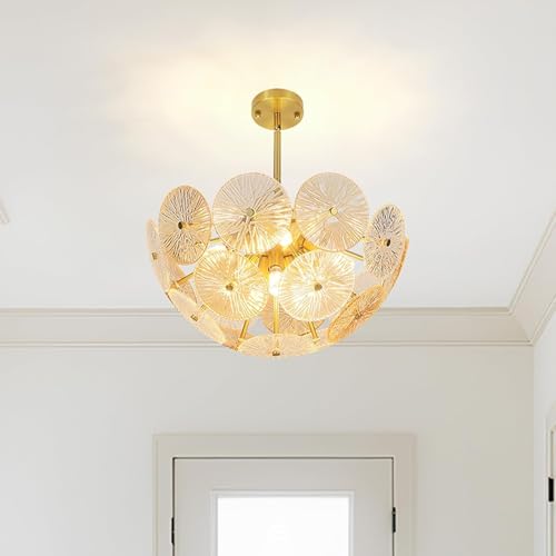 VTAMng Kronleuchter mit goldener Blume Kristall Deckenleuchte moderne Pendelleuchten halbbündige Vintage Deckenlampe Wohnzimmer Esszimmer Schlafzimmer Eingangsbereich Foyer Inneneinrichtung von VTAMng