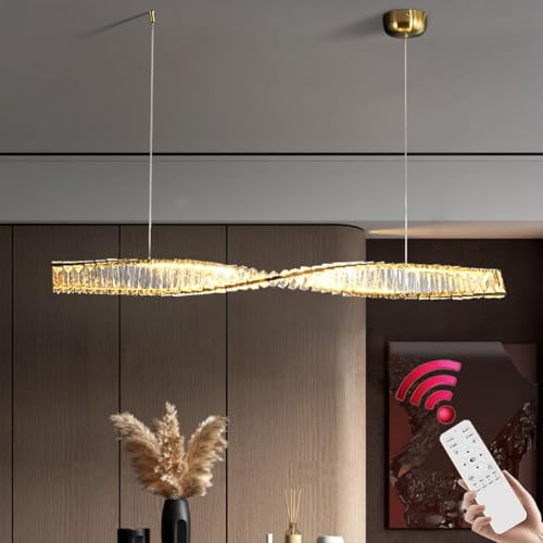 VTAMng LED Kristallleuchter Esstisch Dimmbare Pendelleuchte mit Fernbedienung Innendekoration Beleuchtungskörper Geeignet für Kücheninsel Esszimmer Wohnzimmer Bar Café Deckenlampe(100cm) von VTAMng