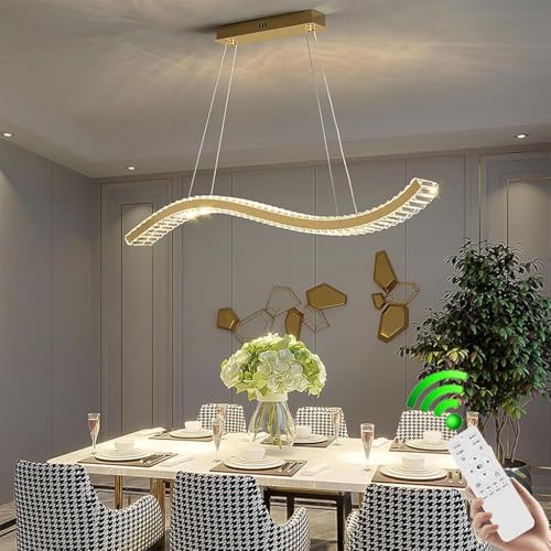 VTAMng LED Pendelleuchte dimmbare Kristall Moderne 58W Hängelampe esstisch mit Fernbedienung Linear design Esszimmerlampe hängend höhenverstellbar Dekoration im nordischen Stil Wohnzimmerlampe Küchela von VTAMng