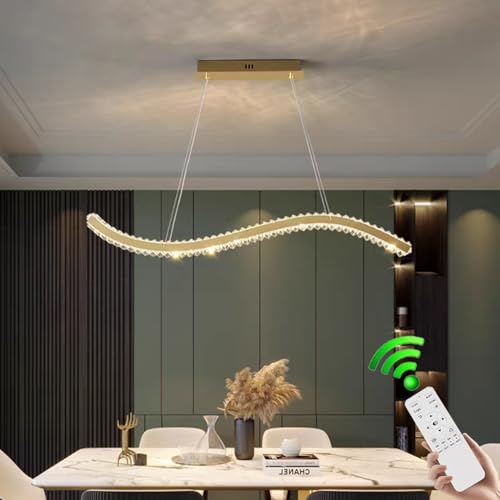 VTAMng LED Pendelleuchte dimmbare Kristall Moderne 58W Hängelampe esstisch mit Fernbedienung Linear design Esszimmerlampe hängend höhenverstellbar Dekoration im nordischen Stil Wohnzimmerlampe Küchela von VTAMng