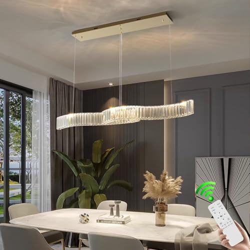 VTAMng Moderne Kristall Pendelleuchte nordische Dekoration aus der Mitte des Jahrhunderts Esstisch Kronleuchter dimmbare LED schicke kreative lineare höhenverstellbare Hängelampe Garderobe Restaurant von VTAMng