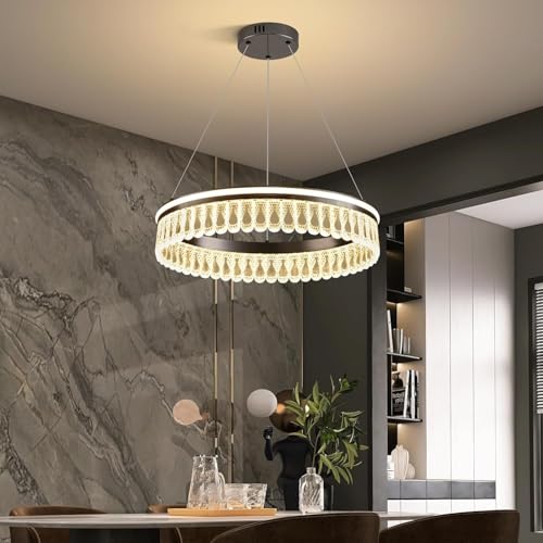 VTAMng Pendelleuchte 50W dimmbar modern 50cm LED Kronleuchter mit Fernbedienung 1 Ring kreisförmige Hängeleuchte goldene Pendelleuchte für Kücheninsel Esszimmer Schlafzimmer Wohnzimmer Deckenlampe(Bla von VTAMng