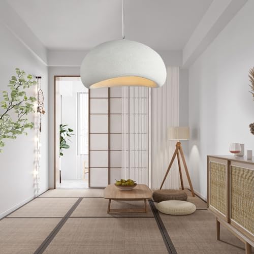 VTAMng Pendelleuchte im Wabi-Sabi-Stil Hellgrau für Kücheninseln aus strapazierfähigem Polystyrol verstellbare Hängelampe einzigartiges Schirmform Design für Bauernhaus Schlafzimmer Kronleuchter(B Sty von VTAMng